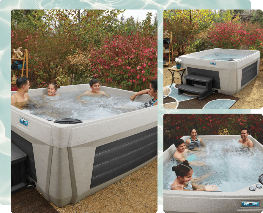 how-to-buy-hot-tub three part image - image1-couple sitting in a spa- image2- picture of women in a spa - image3 - image of interior of spa with water bubbling